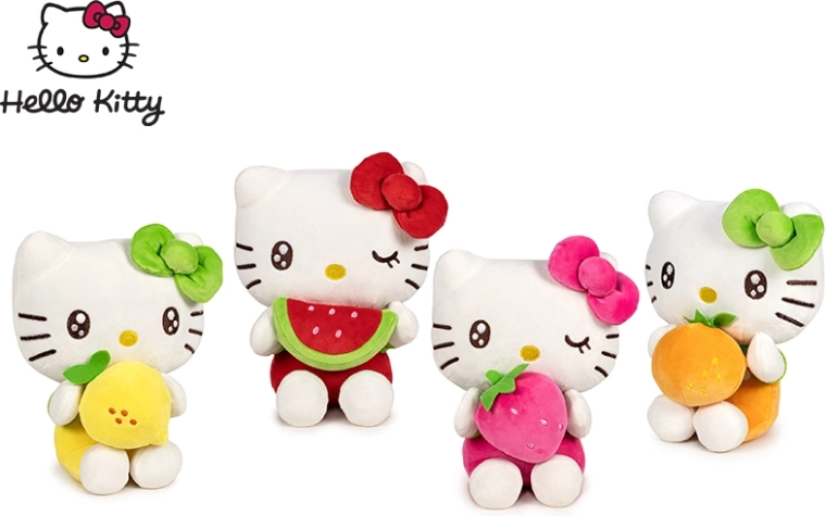 Figurină de pluș Hello Kitty cu fructe 16 cm, așezată (4 variante)