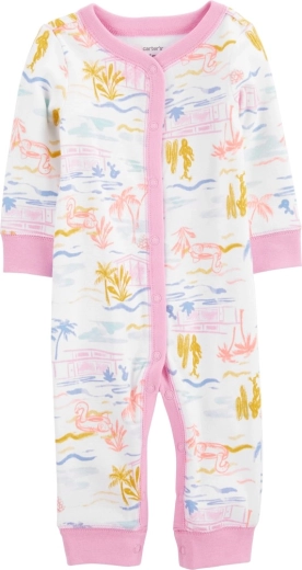 Salopetă Carter's Sleep&Play Pink Palm fără botoșei, cu capse, pentru fetiță, mărimea 56 (NB)
