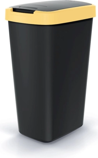 Coș de gunoi 45 l cu capac rabatabil COMPACTA Q FLAP, negru-galben