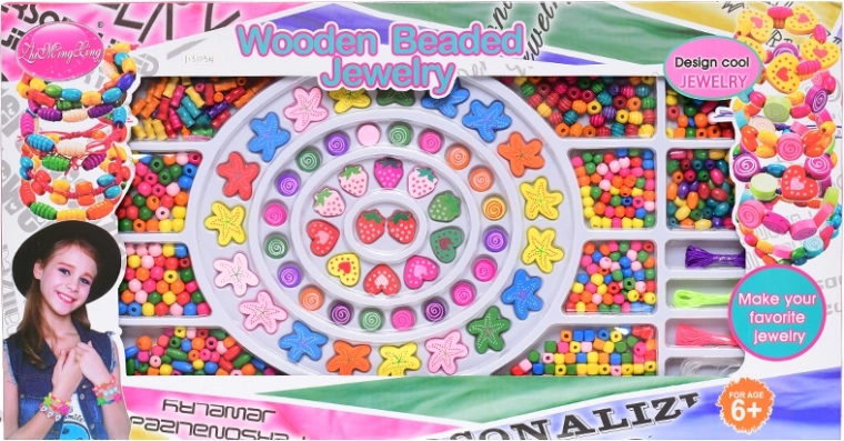 Mărgele din lemn de înșirat în cutie