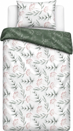 Lenjerie de pat din satin de bumbac MILAGRO VERDE cu crenguțe alb-verde 140 × 200 cm