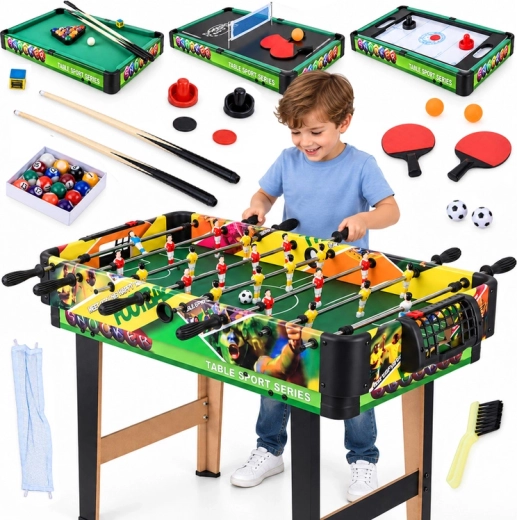 Masă de joc multifuncțională 4 în 1 – fotbal de masă, biliard, tenis de masă și air hockey