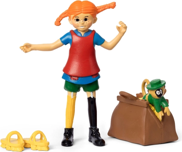 Figurină Pippi Șosețica – set de joacă cu maimuțică și valiză