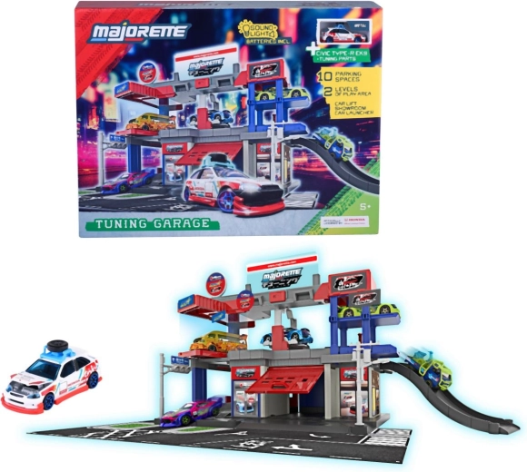 Garaj interactiv de tuning Majorette cu două etaje și mașină Honda Civic