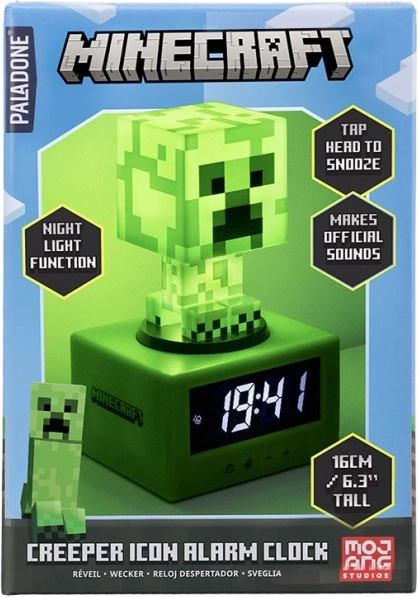 Ceas deșteptător Minecraft Creeper cu lumină de noapte 16 cm
