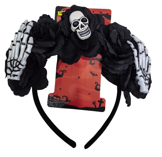 Bentiță de Halloween cu craniu și trandafiri