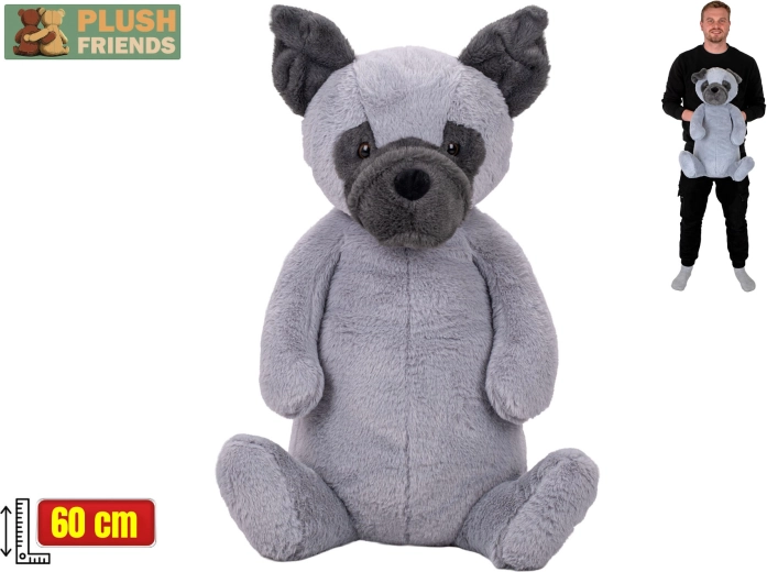 Plush Friends câine de pluș, șezând, 60 cm, gri