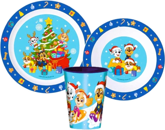 Set de masă din plastic Patrula Cățelușilor Crăciun 3 piese
