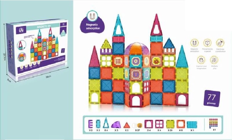 Set de construcție magnetic 3D – 77 piese