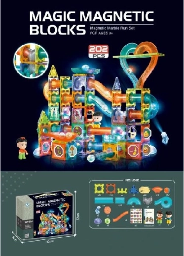 Set de construcție 3D magnetică cu lumină, 202 piese