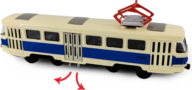 Tramvai retro metalic T3 albastru, 16 cm