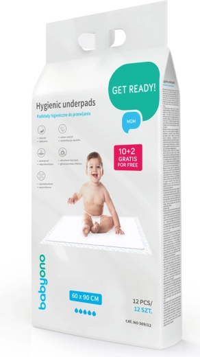 Scutece de unică folosință BABYONO pentru schimbat, 60 × 90 cm, 12 buc