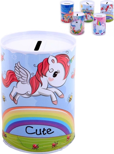 Pușculiță pentru copii din tablă cu unicorn 12 cm – 1 bucată