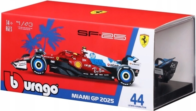 Model Bburago Ferrari SF-25 Miami GP 2025 Lewis Hamilton nr. 44, 1:43