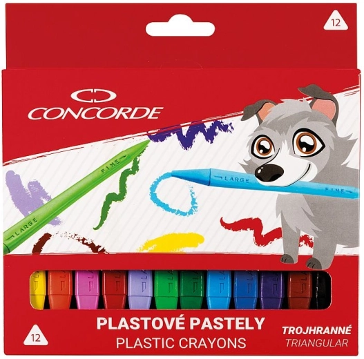 Creioane cerate din plastic triunghiulare CONCORDE, 12 culori