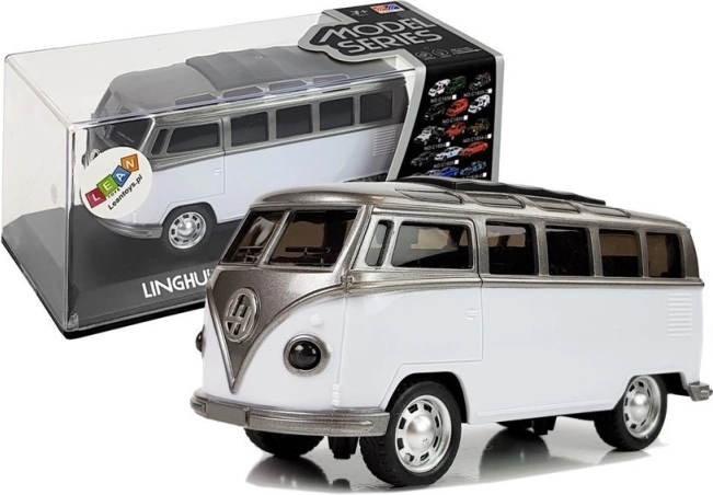 Autobuz cu mecanism inerțial, iluminare și sunete pe baterii – alb