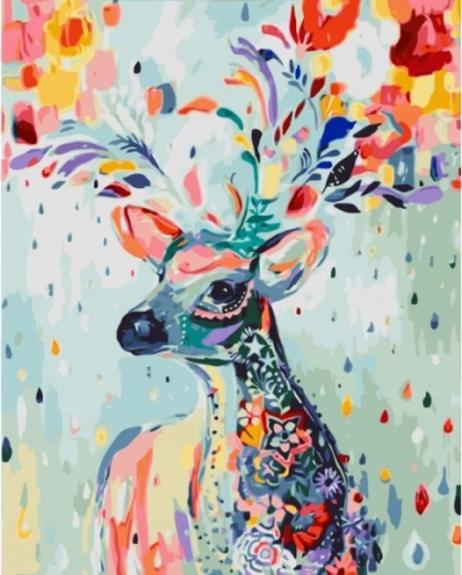 Pictură pe numere pe pânză înrămată 40 × 50 cm – cerb colorat