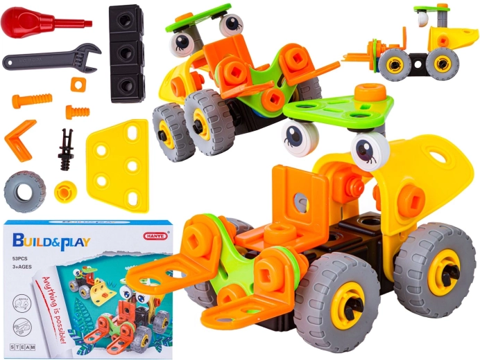 Set de construcție elastic 2în1 – vehicule de șantier (stivuitor și buldozer) 53 de piese