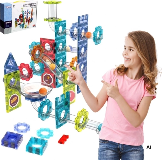 Set pistă magnetică cu bile 3D WOOPIE, 113 piese
