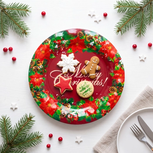 Platou decorativ de Crăciun din plastic Merry Christmas, 37,5 cm