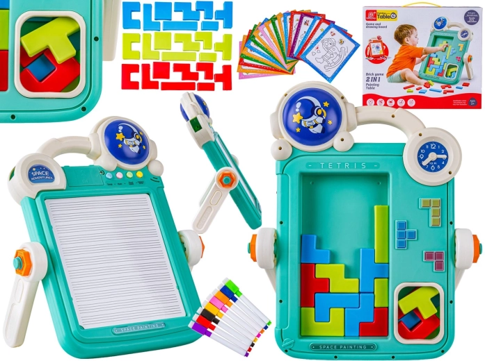 Tablă multifuncțională față-verso 2în1 pentru desen și puzzle Tetris, albastră - 1 buc