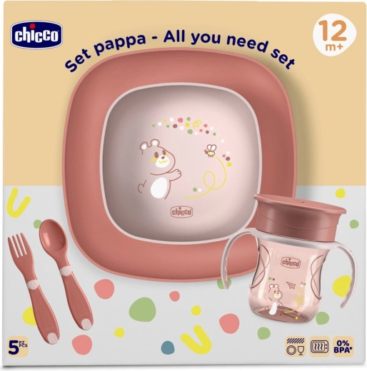 Chicco set de masă pentru copii cu cană 360° roz 12m+