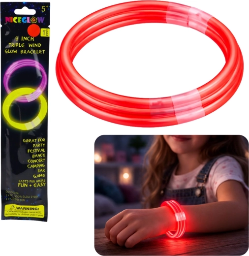 Brățară fluorescentă triplă care luminează în întuneric Glow Stick 20 cm