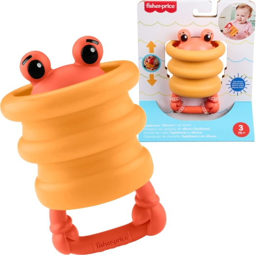 Fisher-Price Squishees crab – zgomotitoare senzorială din silicon și suzetă pentru bebeluși