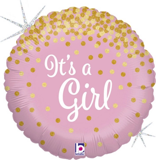 Balon din folie Grabo „E o fată!” roz 46 cm cu confetti aurii - 1 bucată