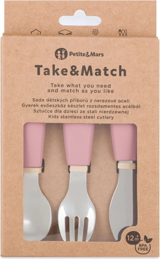 Petite&Mars set de tacâmuri pentru copii din oțel inoxidabil Take&Match Dusty Rose 12m+