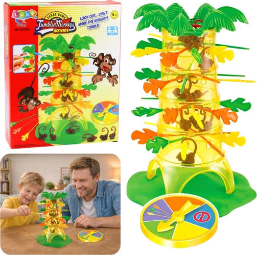 Joc de îndemânare pentru familie Maimuțe căzătoare cu palmier și roata norocului