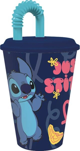 Pahar din plastic cu pai STITCH 430 ml