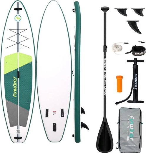 FunWater paddleboard SUP gonflabil verde‑alb 335 × 84 × 15 cm