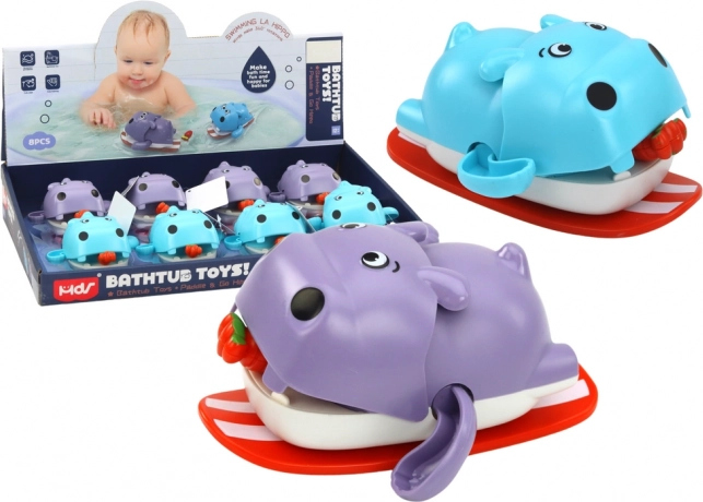 Jucărie de baie cu mecanism de întoarcere – hipopotam plutitor pe placă