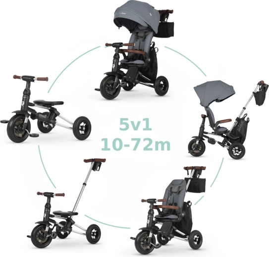 QPlay Nova Deluxe 5v1 tricicletă pentru copii, deluxe, culoare gri