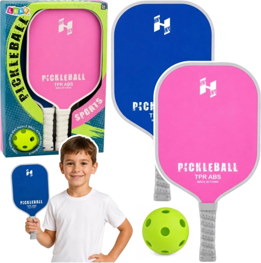 Set roz-albastru pentru pickleball – 2 palete și minge perforată