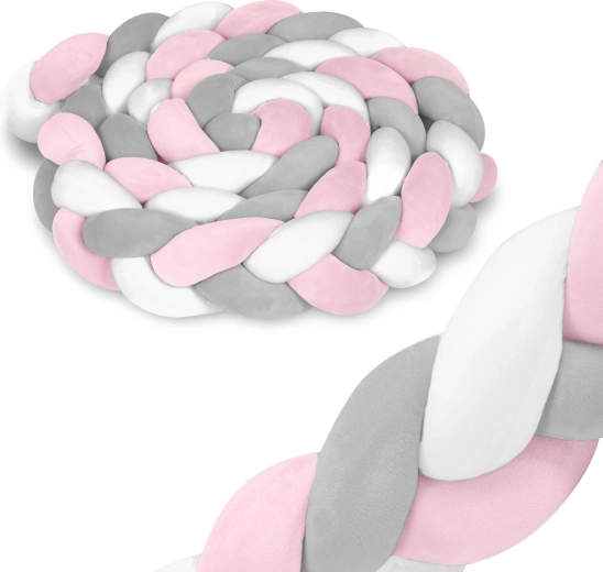 Apărătoare împletită pentru pătuț 3 m roz-gri