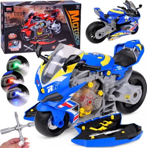 Motocicletă de asamblat pentru copii, cu atelier, lumini, sunete și ceață