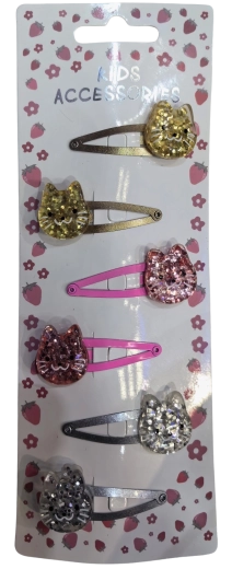 Pink set de agrafe de păr cu sclipici și pisicuțe, 6 buc.