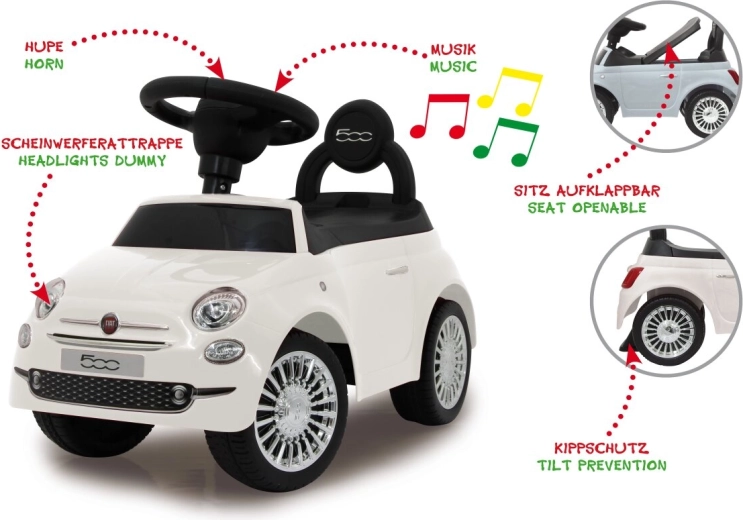 Jamara vehicul de împins și premergător Fiat 500 2în1 alb