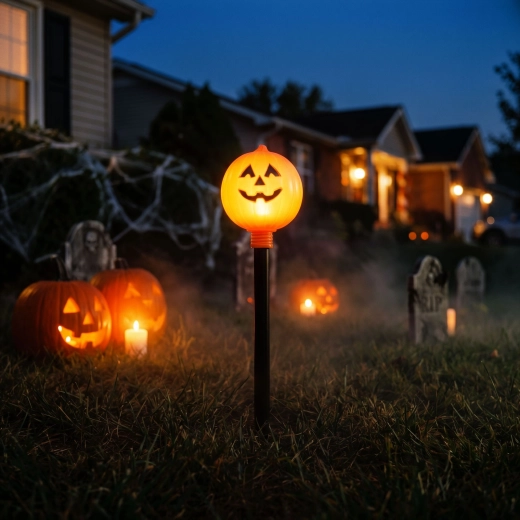 Lampă decorativă de Halloween în formă de dovleac, cu țăruș, pe baterii