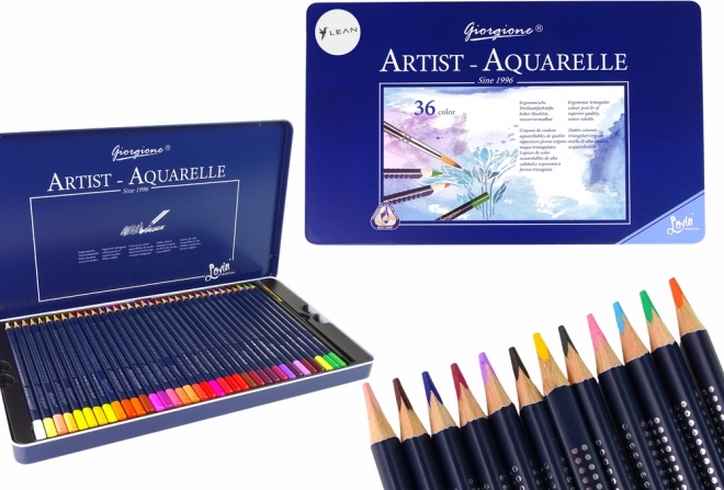 Set 36 de Creioane Aquarelă în Carcasă Metalică