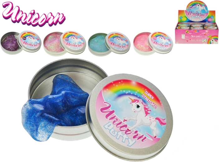 Plastilină inteligentă cu sclipici în cutie metalică Unicorn