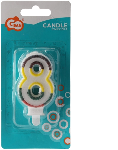 Lumânare albă pentru tort, cifra 8, cu contur sclipitor
