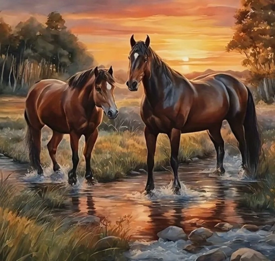 Norimpex pictură cu diamante Cai în pârâu 30 × 40 cm