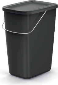 Coș de gunoi 25 l din plastic reciclat cu capac KEden COMPACTA Q BASIC – negru