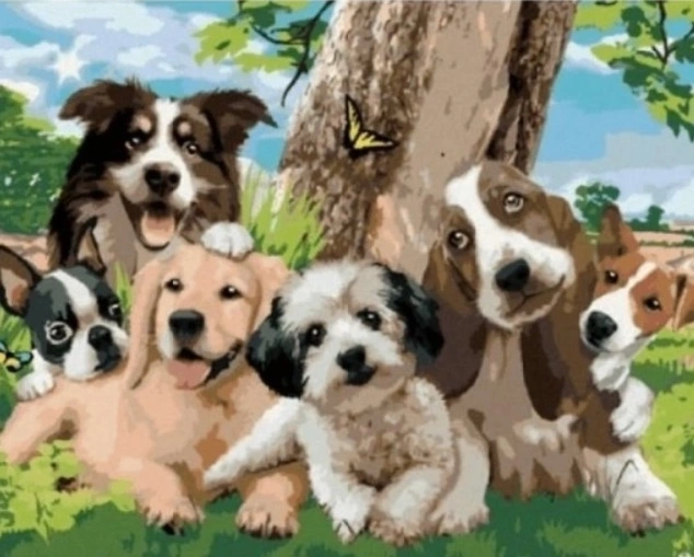 Norimpex Pictură pe numere Câini sub copac 40 × 50 cm