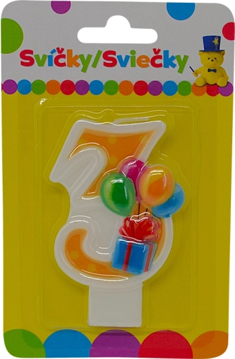 Lumânare de aniversare cu baloane, cifra 3