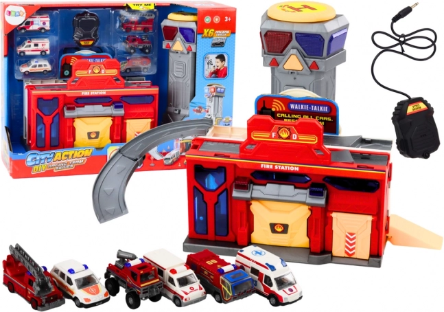 Centru de salvare cu pompieri și spital – set de vehicule 6 buc.