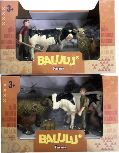 BALULU set de joacă cu vacă și animale de fermă, cu fermier - 1 bucată